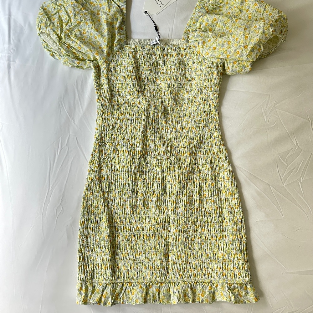 English Factory Floral Smocked Mini Dress NWT Yellow and Blue mini floral MEDIUM